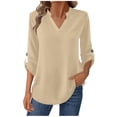 thumbnail image 1 of ZUKMRJPC Women's V Neck Shirts Casual Roll Up Long Sleeve Soft Cotton Slim Fit Pullover Tops Lightweight Fashion Solid Color Shirts, 1 of 6