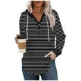 thumbnail image 1 of ZUKMRJPC Women's V Neck Striped Sweatshirt Fall Trendy Button Up Long Sleeve Drawstring Hooded Pullover Lightweight Soft Cotton Tops, 1 of 5