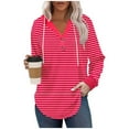thumbnail image 1 of ZUKMRJPC Women's V Neck Striped Sweatshirt Fall Trendy Button Up Long Sleeve Drawstring Hooded Pullover Lightweight Soft Cotton Tops, 1 of 5
