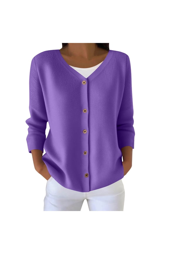 Women's V-Neck Sweater Cardigan Long Sleeve Lightweight Knitted Button Up Sweater Classic Solid Color Soft Comfy Spring Fall Cardigan
