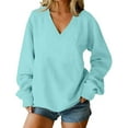 thumbnail image 1 of ZUKMRJPC Women's V Neck Sweatshirt Long Sleeve Solid Color Soft Comfy Pullover Sweatshirt Casual Loose Long Sleeve Pullover Tops, 1 of 6