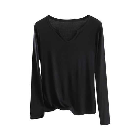 ZUKMRJPC Women's V Neck T-Shirts Long Sleeve Solid Color Casual Soft Comfortable Pullover Tees Fall Lightweight Slim Fit Basic Tops
