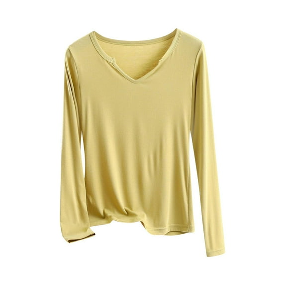 ZUKMRJPC Women's V Neck T-Shirts Long Sleeve Solid Color Casual Soft Comfortable Pullover Tees Fall Lightweight Slim Fit Basic Tops