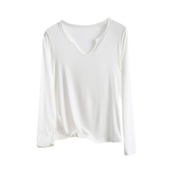 ZUKMRJPC Women's V Neck T-Shirts Long Sleeve Solid Color Casual Soft Comfortable Pullover Tees Fall Lightweight Slim Fit Basic Tops