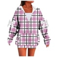 thumbnail image 1 of ZUKMRJPC Women's Vintage Plaid Hoodies Long Sleeve Cute Bow Full Zip Hooded Sweatshirt Fall Winter Warm Comfy Outwear with Pockets, 1 of 3