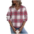 thumbnail image 1 of ZUKMRJPC Women's Vintage Plaid Sweatshirts Long Sleeve V Neck Fleece Pullover Sweatshirt Casual Lightweight Loose Fit Fall Warm Tops, 1 of 5
