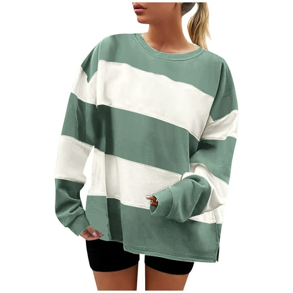ZUKMRJPC Women's Vintage Striped Oversized Sweatshirt Crewneck Long Sleeve Shirts Fall Fashion Casual Loose Cozy Pullover Tops
