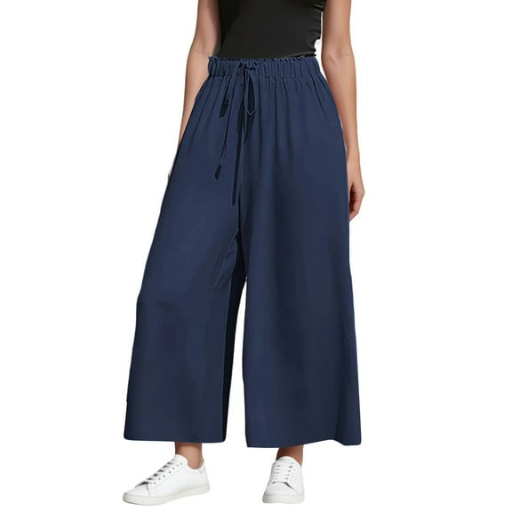 ZUKMRJPC Women's Wide Leg Trousers Casual Solid Color Mid Waisted Drawstring Sweatpants Fashion Soft Comfy Lounge Trousers