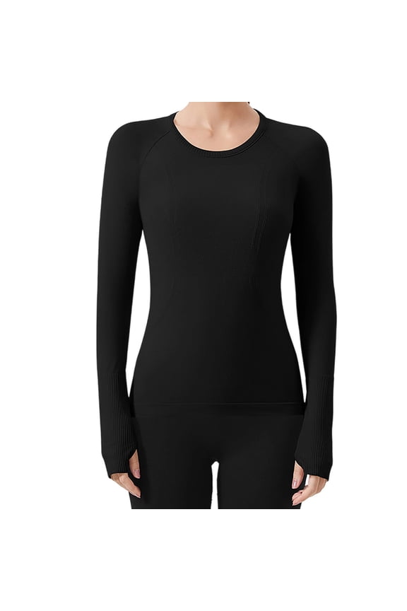 Women's Workout Shirts Long Sleeve Slim Fit Breathable Seamless Yoga Shirts Lightweight Comfy Gym Athletic Running Tops