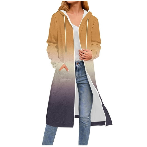 ZUKMRJPC Women's Zip Up Long Hoodies Casual Long Sleeve Drawstring Gradient Color Hooded Sweatshirts Fall Jackets with Pockets