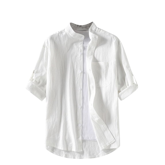 ZUKMRJPC Womens Beach Blouses Button Down Short Sleeve Spring Loose Fit Tunic Tops Cotton Linen Comfy V Neck Solid Color T Shirts