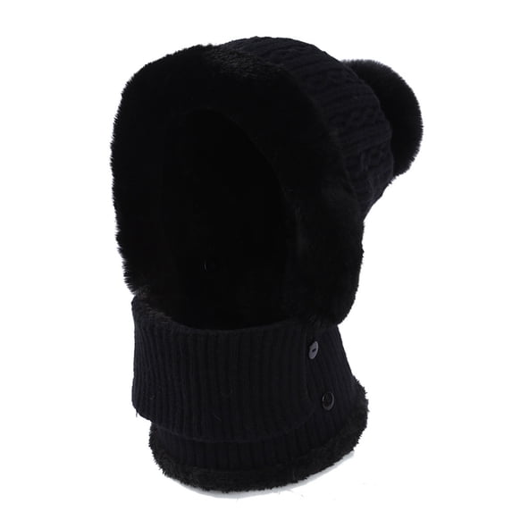 ZUKMRJPC Womens Beanie Hat One-Piece Knit Hat Windproof Thickened Fleece Warm Neck Protection Warmer Winter Sports Cap with Pompom Cold Weather