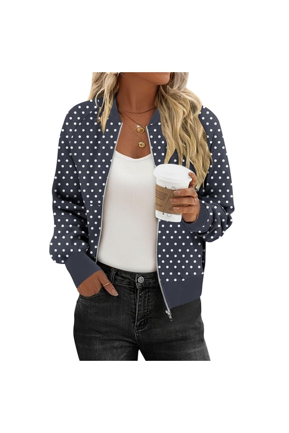 Womens Bomber Jacket Full Zip Up Fashion Print Casual Cropped Jackets Lightweight Trendy Outerwear Coat with Pockets