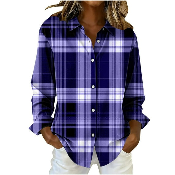 ZUKMRJPC Womens Button Down Shirts Long Sleeve Loose Fit Vintage Plaid Shirt Jacket Fall Fashion Lightweight Casual Work Shirt