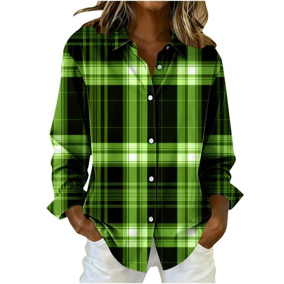 ZUKMRJPC Womens Button Down Shirts Long Sleeve Loose Fit Vintage Plaid Shirt Jacket Fall Fashion Lightweight Casual Work Shirt