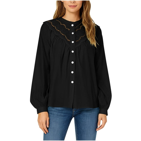 ZUKMRJPC Womens Button Down Shirts Trendy Lace Dressy Casual Tops Fall Winter Loose Fit Lightweight Long Sleeve Work Shirts