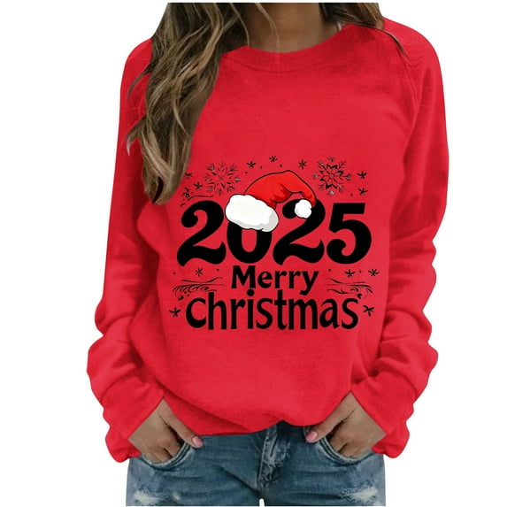 ZUKMRJPC Womens Christmas Sweatshirt Oversized Crewneck Merry Christmas Pullover Sweatshirt Fall Long Sleeve Fleece Lined Tops