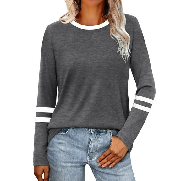 ZUKMRJPC Womens Crewneck Sweatshirts Casual Long Sleeve Patchwork Pullover Fall Winter Regular Fit Soft Cozy Cotton Tops