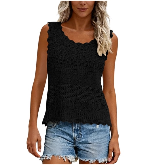 ZUKMRJPC Womens Crochet Tank Tops Solid Color Sleeveless Cute Knit Sweater Vest Summer Spring Trendy Lightweight Beach Vacation Tops