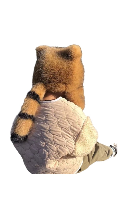 Womens Cute Faux Fur Hat Fashion Solid Color Ear Protection Trapper Hat Fluffy Warm Winter Earflap Hats with Tail