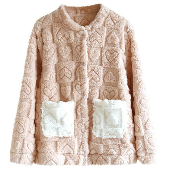 ZUKMRJPC Womens Cute Flannel Jacket Crewneck Button Down Soft Fleece Sleepwear Winter Warm Cozy Loose Pajama Homewear Tops with Pockets