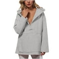 thumbnail image 1 of ZUKMRJPC Womens Deep V Neck Sweatshirts Oversized Casual Long Sleeve Hooded Sweatshirt Fall Fashion Solid Color Loose Warm Fleece Pullover Tops, 1 of 4