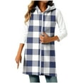 thumbnail image 1 of ZUKMRJPC Womens Fleece Hooded Sleeveless Coat Classic Plaid Casual Full Zip Mid Long Jackets Vests Fall Winter Warm Outerwear with Split Hem, 1 of 5