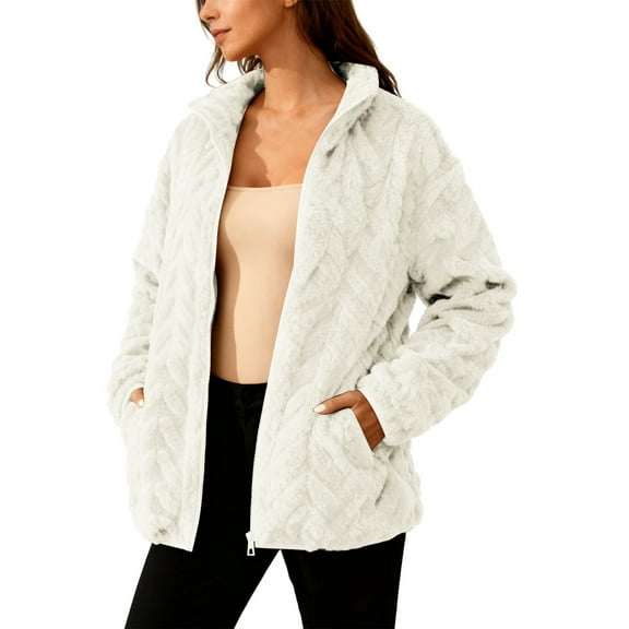 ZUKMRJPC Womens Fleece Jacket Full Zip Up Stand Collar Oversized Sweatshirt Fall Winter Warm Solid Color Casual Outwear with Pockets