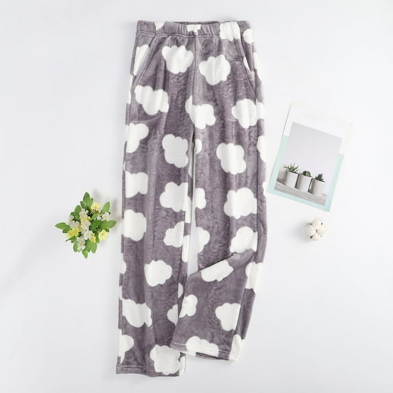 ZUKMRJPC Womens Fleece Pajama Pants Cute Clouds Print Soft Cozy Lounge Pants Baggy Warm Thick Pajama Bottoms with Pockets