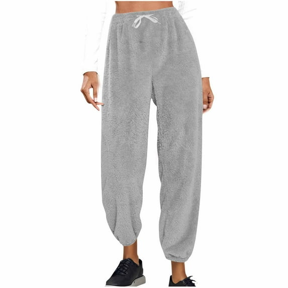 ZUKMRJPC Womens Fleece Sweatpants High Waist Drawstring Solid Color Casual Pants Winter Thick Warm Soft Corset Leg Workout Athletic Pants