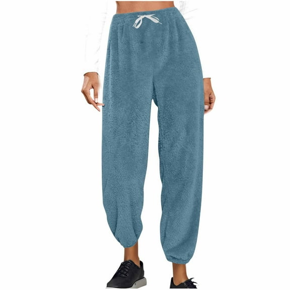 ZUKMRJPC Womens Fleece Sweatpants High Waist Drawstring Solid Color Casual Pants Winter Thick Warm Soft Corset Leg Workout Athletic Pants