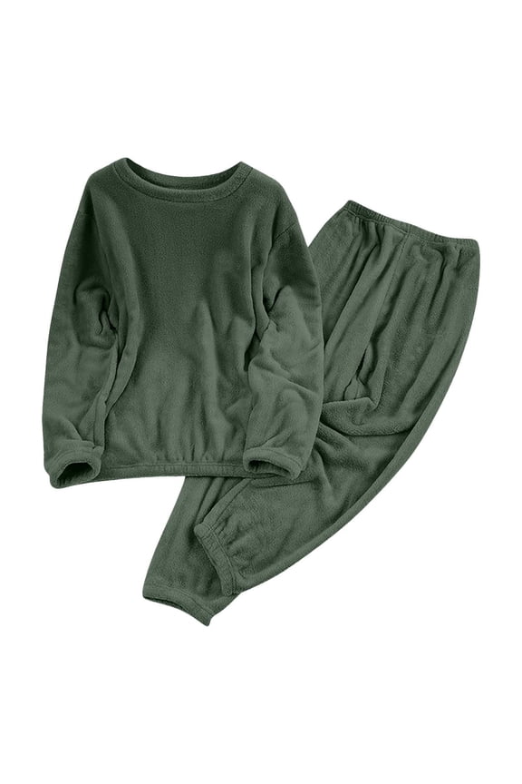Womens Fluffy Soft Pajamas Sets Solid Color Loose Comfy Pullover Tops and Pants Suit Winter Fleece Warm Sleepwear Sets