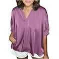 thumbnail image 1 of ZUKMRJPC Womens Going Out Tee Oversized Half Sleeve Summer Loose Fit Tunic Tops Silky Classy V Neck Solid Color Clothes, 1 of 6