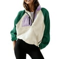 thumbnail image 1 of ZUKMRJPC Womens Half Button Pullover Sweatshirt Long Sleeve Color Block Fleece Sweatshirt Oversized Warm Loose Mock Neck Tops with Pocket, 1 of 8