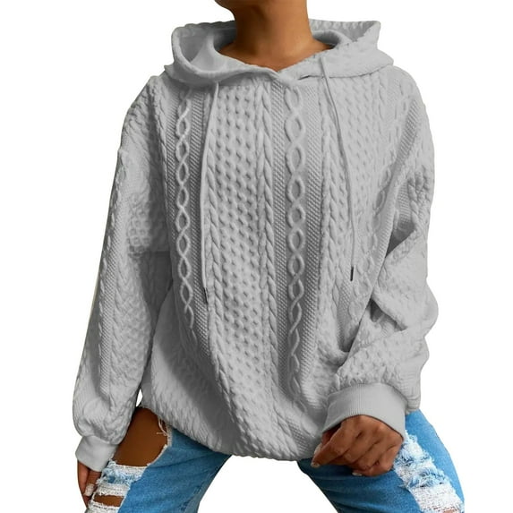 ZUKMRJPC Womens Hoodies Casual Long Sleeve Drawstring Knitted Textured Oversized Hooded Sweatshirts Fall Fashion Pullover Sweater