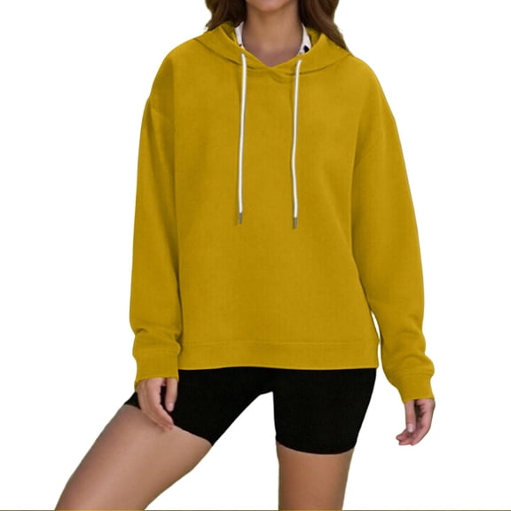 ZUKMRJPC Womens Hoodies Long Sleeve Drawstring Casual Comfy Hooded Sweatshirt Solid Color Loose Fit Basic Hoodies