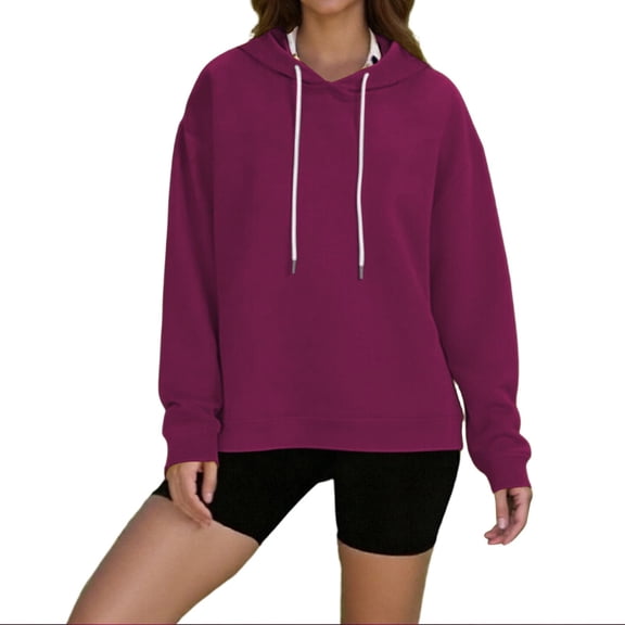 ZUKMRJPC Womens Hoodies Long Sleeve Drawstring Casual Comfy Hooded Sweatshirt Solid Color Loose Fit Basic Hoodies