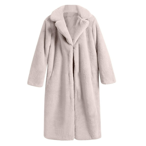ZUKMRJPC Womens Long Faux Fur Coats Oversized Loose Solid Color Winter Soft Warm Coats Trendy Fluffy Fleece Open Front Lapel Outerwear
