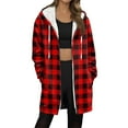 thumbnail image 1 of ZUKMRJPC Womens Long Hoodies Full Zip Up Vintage Plaid Casual Hooded Jackets Winter Fleece Lined Warm Comfy Long Outwear with Pockets, 1 of 4
