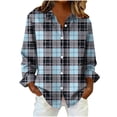 thumbnail image 1 of ZUKMRJPC Womens Long Sleeve Plaid Shirts Casual Collared Button Down Shirts Loose Fit Lightweight Boyfriend Business Work Blouse, 1 of 5
