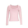 thumbnail image 1 of ZUKMRJPC Womens Long Sleeve Shirts Fall Fashion Square Neck Slim Fit Solid Color Pullover Tees Basic Going Out Workout Crop Tops, 1 of 3