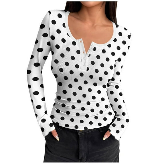 ZUKMRJPC Womens Long Sleeve Tops Fall Square Collar Casual Button Blouse Fashion Printing Basic Tees Slim Fit Knitted Tops