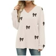 thumbnail image 1 of ZUKMRJPC Womens Long Sleeve V Neck Shirt Fall Fashion Cute Bow Tunic Tops Lightweight Casual Trendy Cotton Work Pullover Tops, 1 of 7