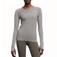 thumbnail image 1 of ZUKMRJPC Womens Long Sleeve Workout Tops Crewneck Slim Fit Yoga Athletic Shirt Lightweight Breathable Sports Running Tops with Thumb Hole, 1 of 8