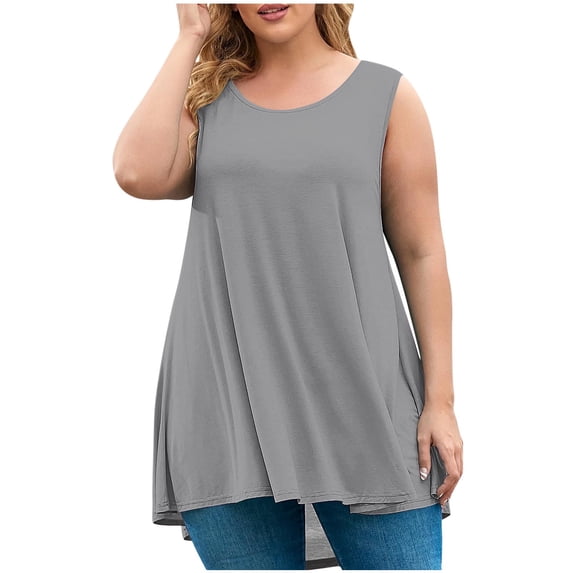 ZUKMRJPC Womens Plus Size Short Sleeve Tops Crewneck Sleeveless Swing Tunic Tops Loose Fit Casual Trendy Pleated Flowy Tank Tops