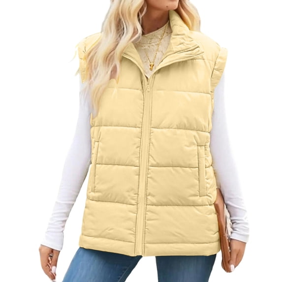 ZUKMRJPC Womens Puffer Vest Sleeveless Casual Loose Winter Warm Lightweight Coat Full Zip Stand Collar Padded Jackets with Pockets