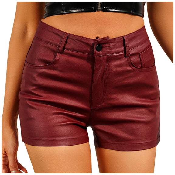 ZUKMRJPC Womens Shorts Trendy High Waisted Faux Leather Look Shors High Waisted Button Down Open Stretchy Summer Shorts 2025