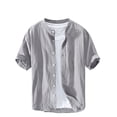 thumbnail image 1 of ZUKMRJPC Womens Spring Loose Fit Blouses Cotton Linen Short Sleeve Solid Color Tunic Tops Button Down V Neck Daily Wear Cute T Shirts, 1 of 5