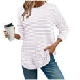 thumbnail image 1 of ZUKMRJPC Womens Striped Tunic Sweaters Long Sleeve Lightweight Loose Fit Knitted Pullover Sweater Fall Trendy Crewneck Knitwear, 1 of 2