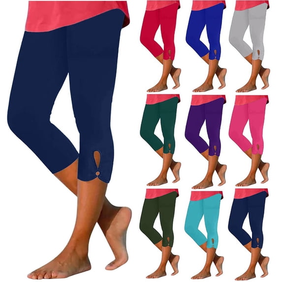 ZUKMRJPC Womens Summer Tights Capri Solid Color Skinny Athletic Capris Comfy Soft Pilates Compression High Waisted Trousers
